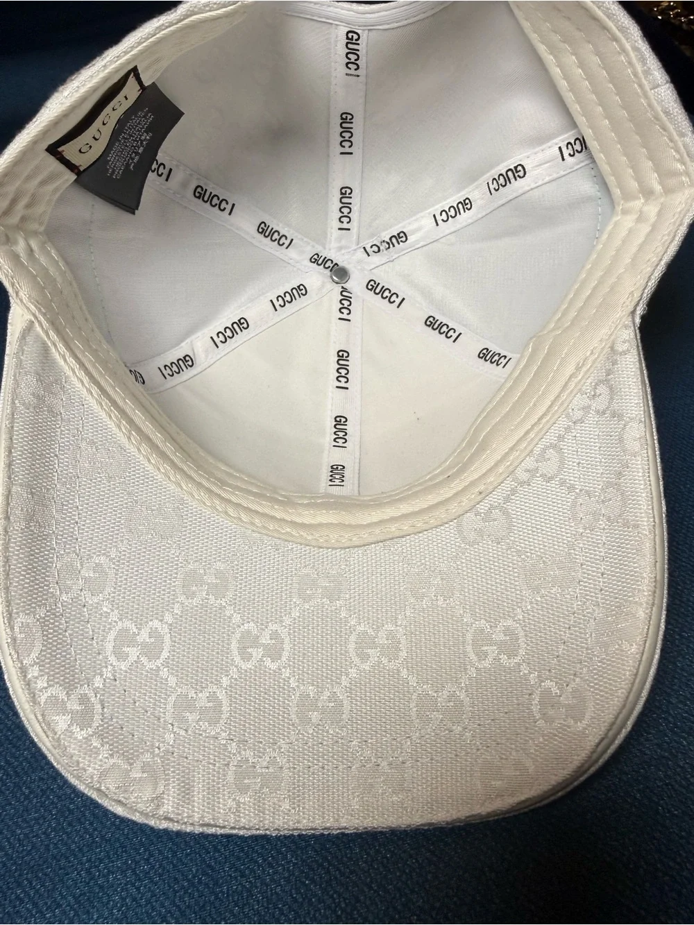 G G logo monogram Canvas Baseball Hat cap with Web Stripe in pristine white new